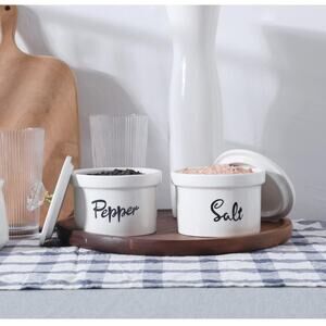 Ceramic salt & pepper lidded bowls gold & crystal knobs gourmet kitchen gift NEW